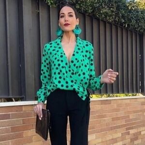 Zara Emerald Polka Dot Blouse